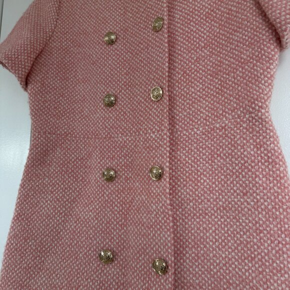 NWT Maje Rirosila Mini Dress Pink Tweed Double Breasted Short Sleeves Buttons - Picture 5 of 8